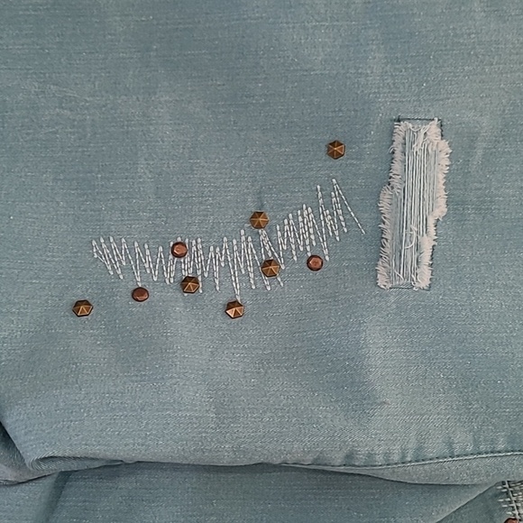 LOGO by Lori Goldstein Light Teal Blue Distressed Straight Leg Jeans size 16 - Picture 10 of 11